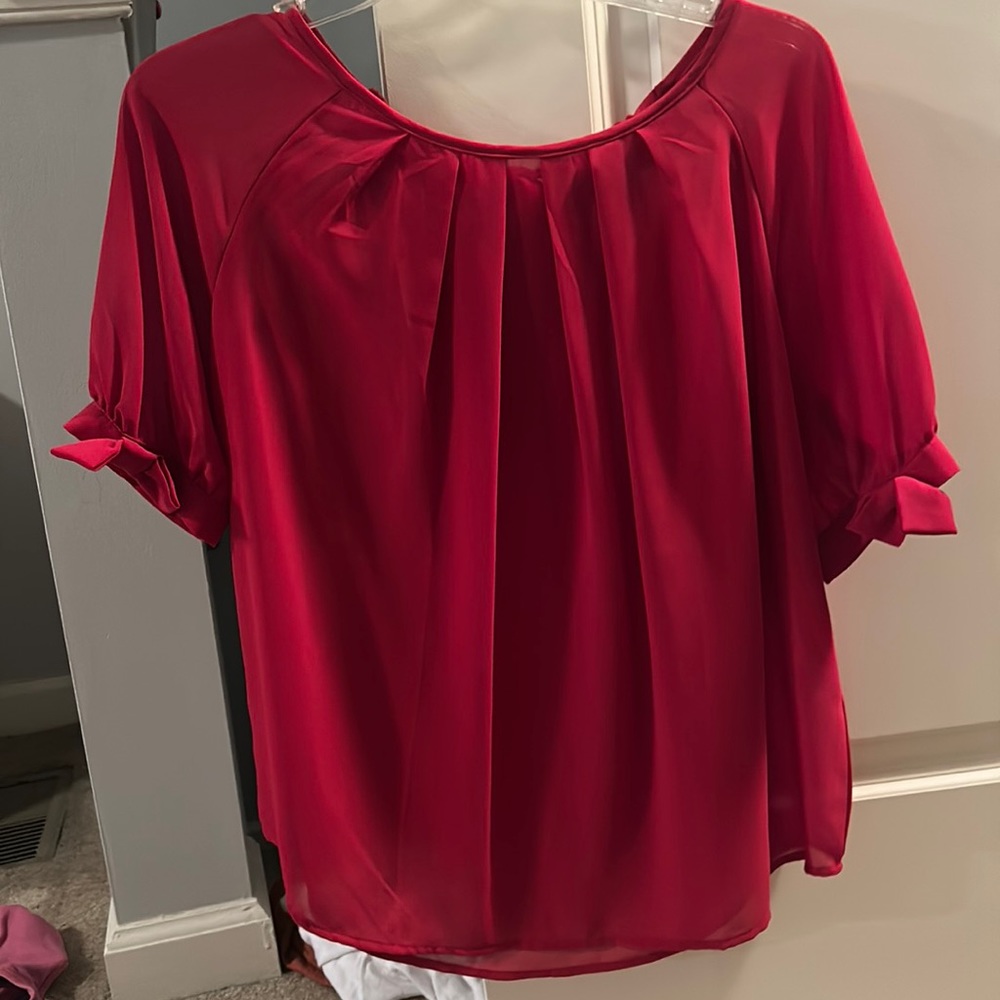 Women’s Red Blouse - with bows on sleeves